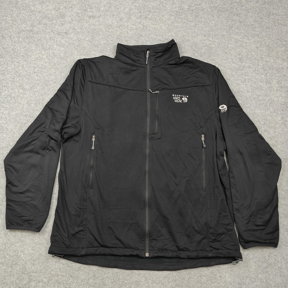 Mountain Hardwear Jacket Mens 2XL Black Softshell Fleece Lined Full Zip Hiking